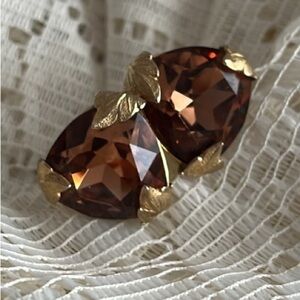 Bond Boyd Sterling Brown Topaz gold leaf screw-back earrings Vintage Canada